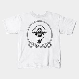 Captain Hat with Smoking Pipe Nautical Emblem Kids T-Shirt